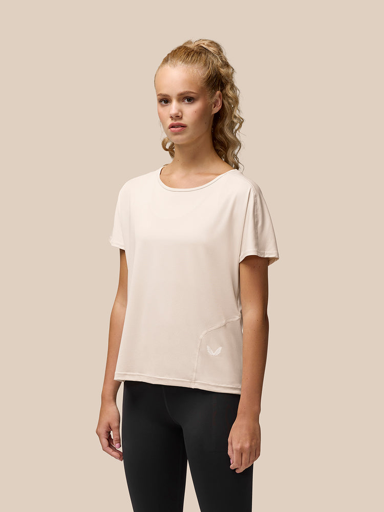 Dames Flow Training Movement Korte Mouw T-Shirt - Beige