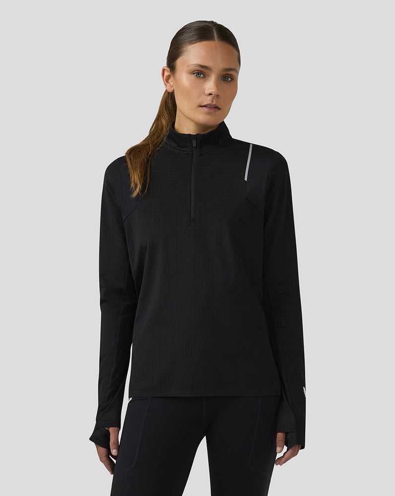 Dames Apex Lange Mouw Aeromesh Training Kwartrits Top - Zwart