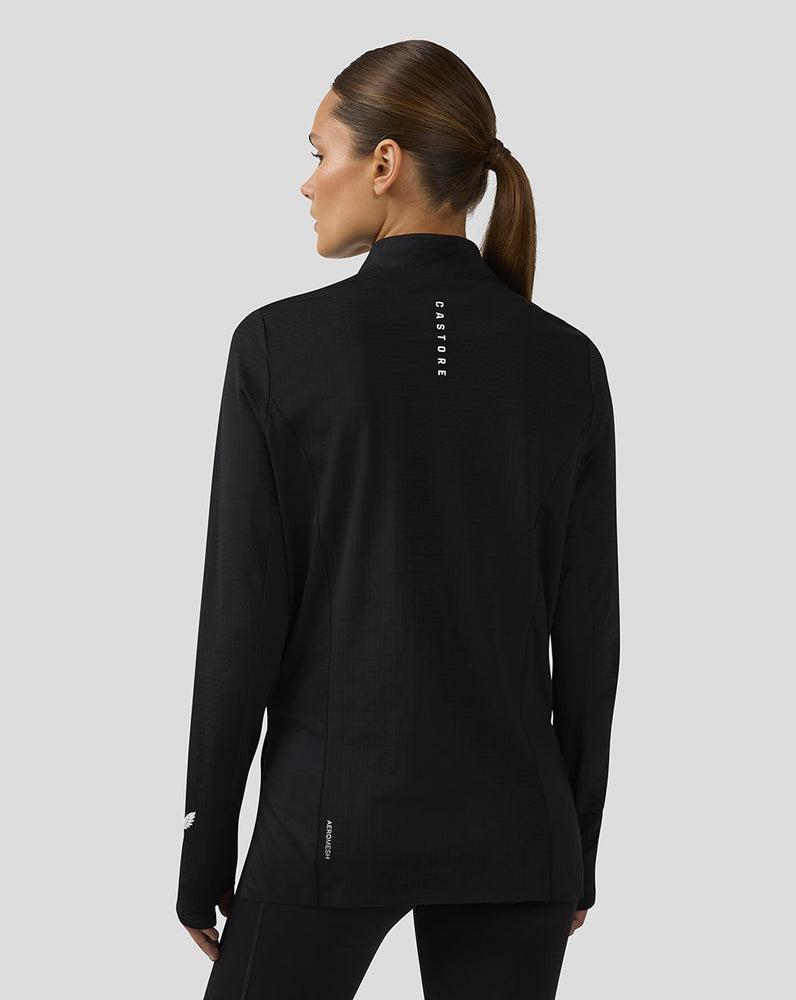 Dames Apex Lange Mouw Aeromesh Training Kwartrits Top - Zwart