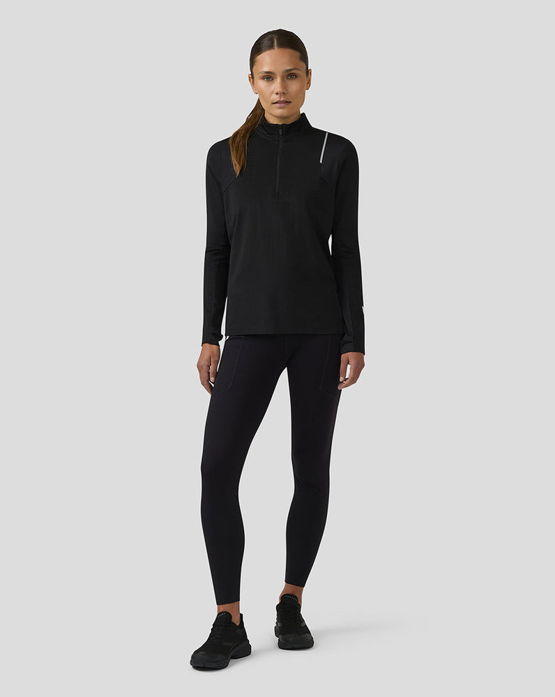 Dames Apex Lange Mouw Aeromesh Training Kwartrits Top - Zwart
