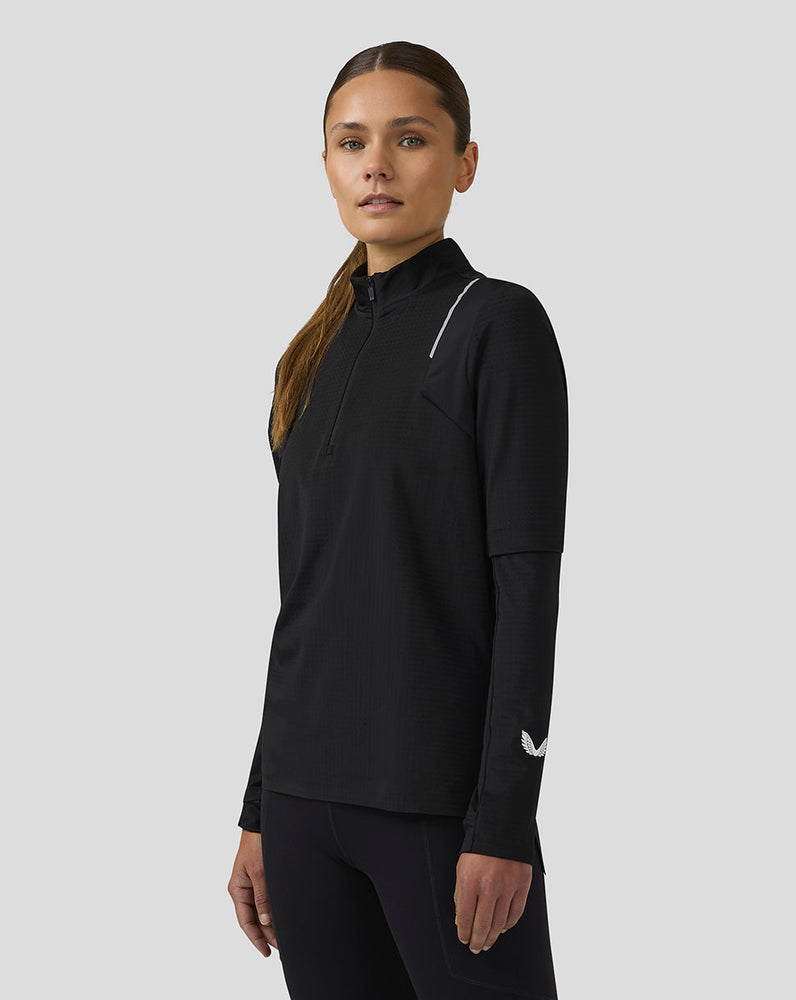 Dames Apex Lange Mouw Aeromesh Training Kwartrits Top - Zwart