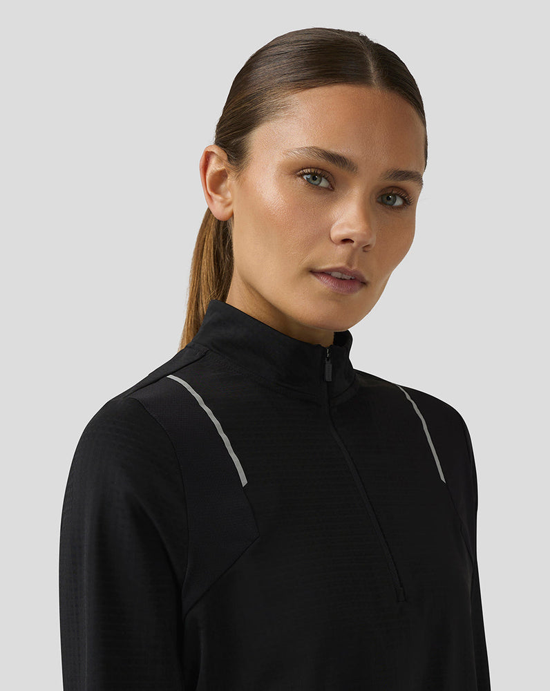 Dames Apex Lange Mouw Aeromesh Training Kwartrits Top - Zwart