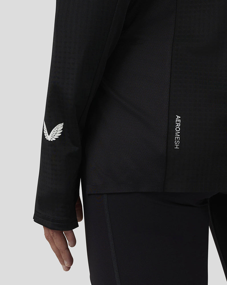Dames Apex Lange Mouw Aeromesh Training Kwartrits Top - Zwart
