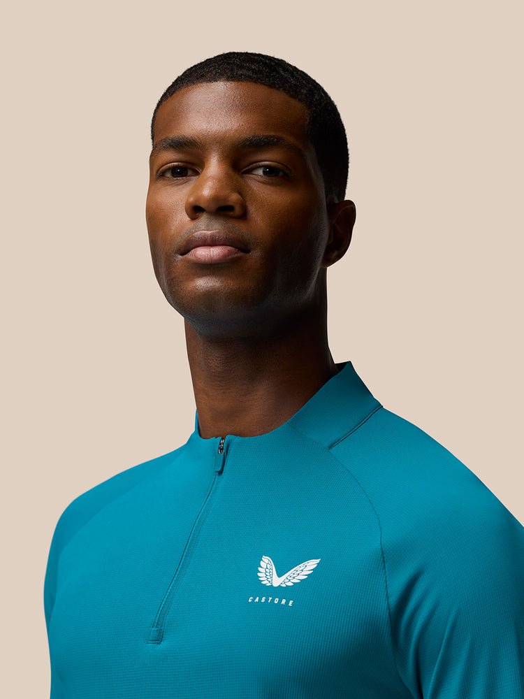 Heren Flow Ademende Lange Mouw Kwartrits Top - Donker Aqua