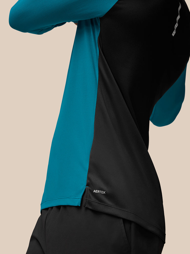 Heren Flow Ademende Lange Mouw Kwartrits Top - Donker Aqua