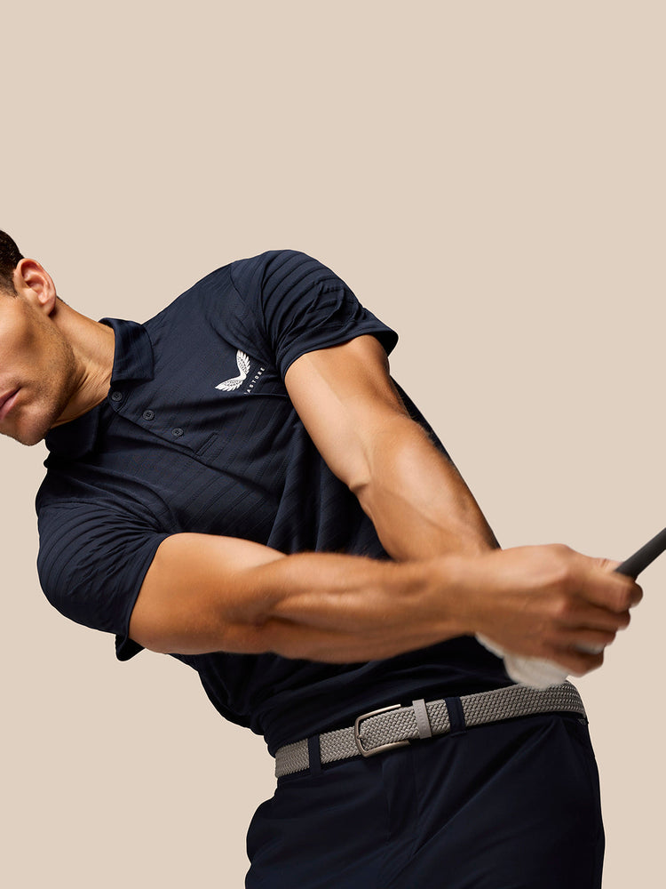 Golf Pinnacle Pique Gestreepte Polo - Marineblauw
