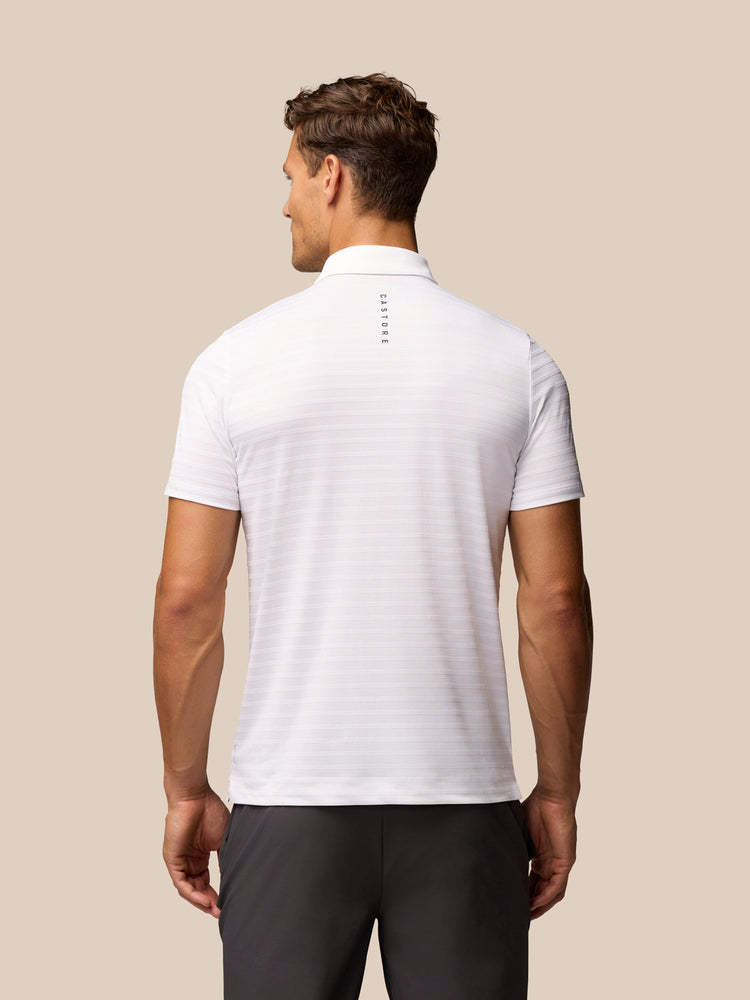 Heren Golf Textured Pique Gestreepte Polo - Wit