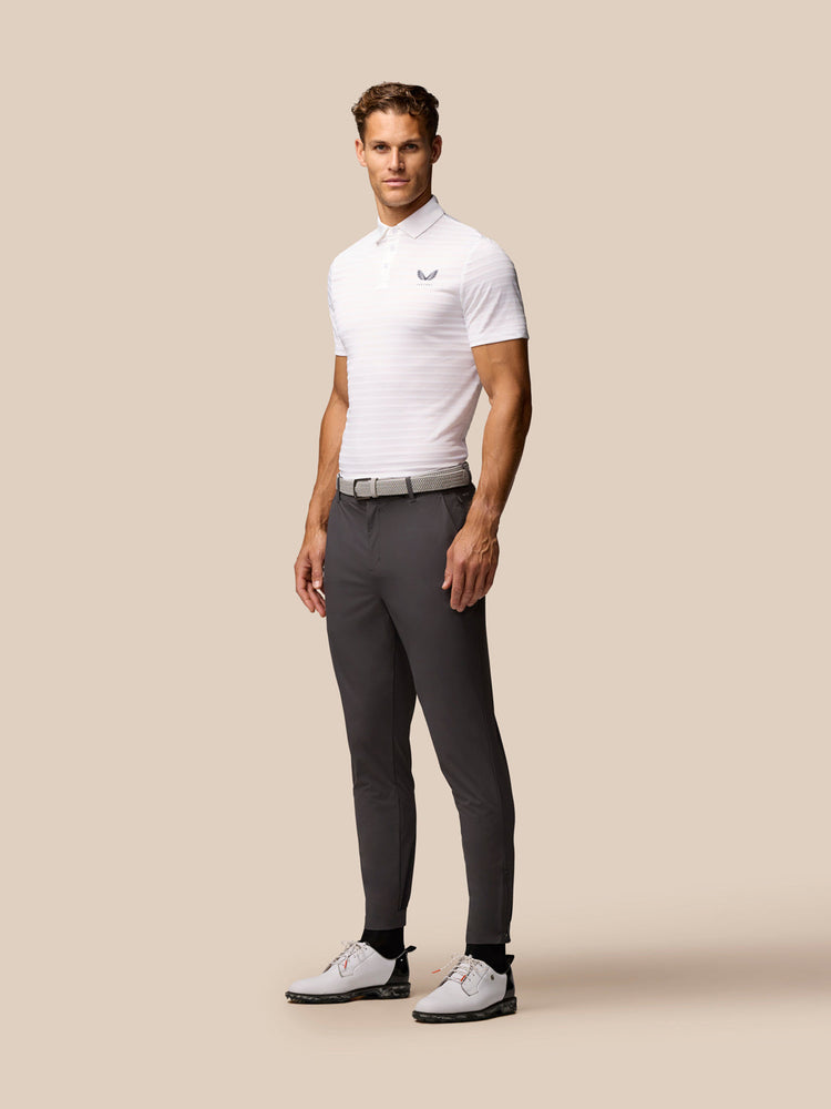 Heren Golf Textured Pique Gestreepte Polo - Wit