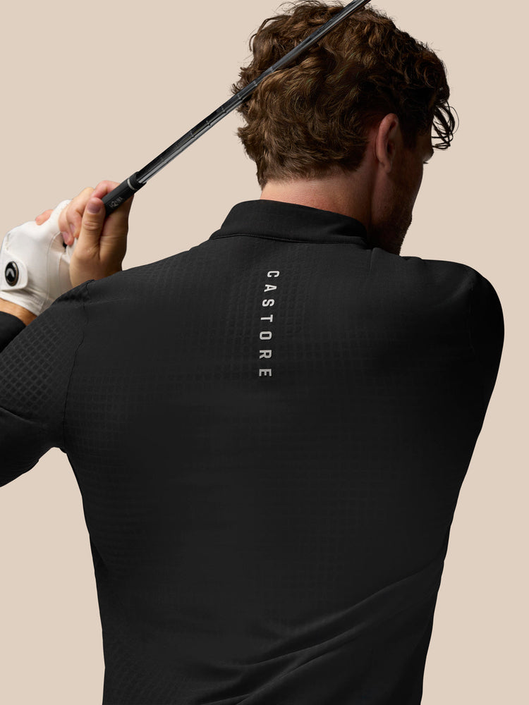 Heren Golf Lange Mouw Flex Tech Half Rits Top - Zwart