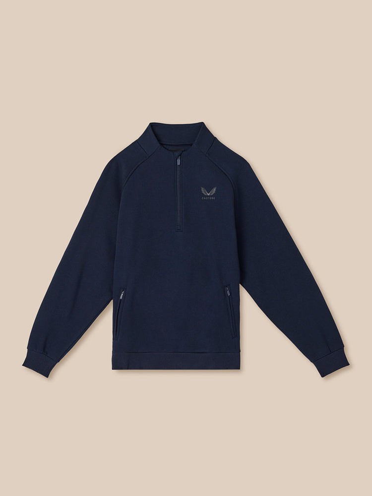 Heren Adapt Lange Mouwen Katoen Fleece Kwartrits Sweatshirt - Marineblauw