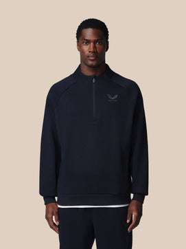 Heren Adapt Lange Mouwen Katoen Fleece Kwartrits Sweatshirt - Marineblauw