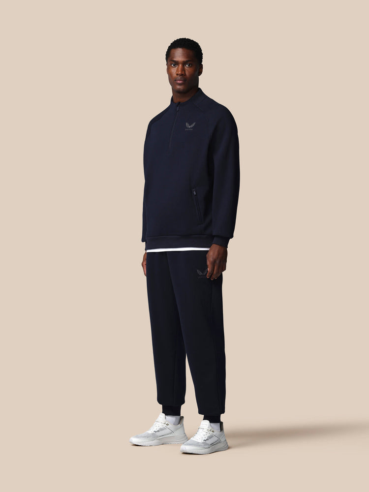 Heren Adapt Lange Mouwen Katoen Fleece Kwartrits Sweatshirt - Marineblauw
