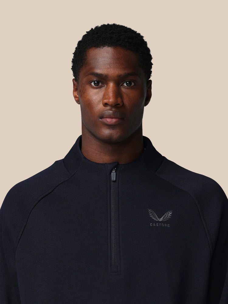 Heren Adapt Lange Mouwen Katoen Fleece Kwartrits Sweatshirt - Marineblauw