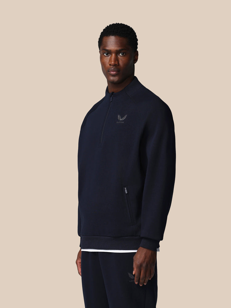 Heren Adapt Lange Mouwen Katoen Fleece Kwartrits Sweatshirt - Marineblauw