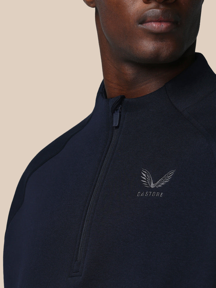 Heren Adapt Lange Mouwen Katoen Fleece Kwartrits Sweatshirt - Marineblauw