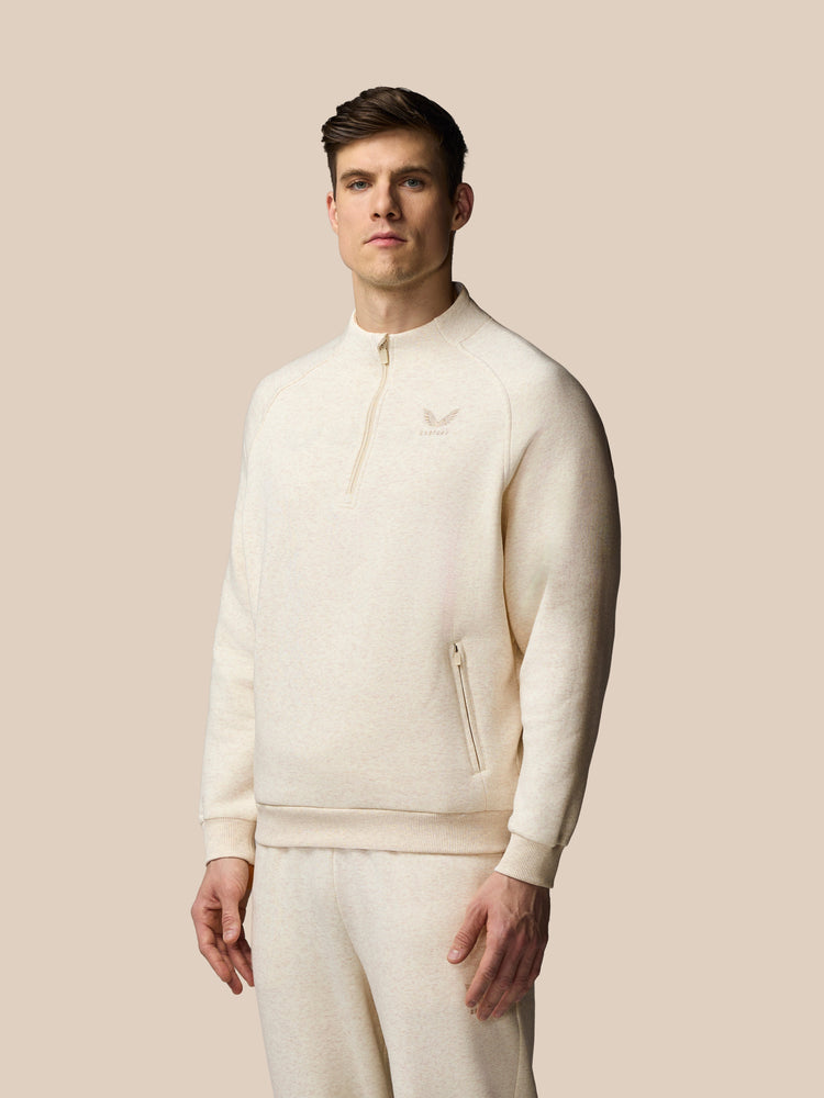Heren Adapt Lange Mouwen Katoen Fleece Kwartrits Sweatshirt - Oatmeal Marl