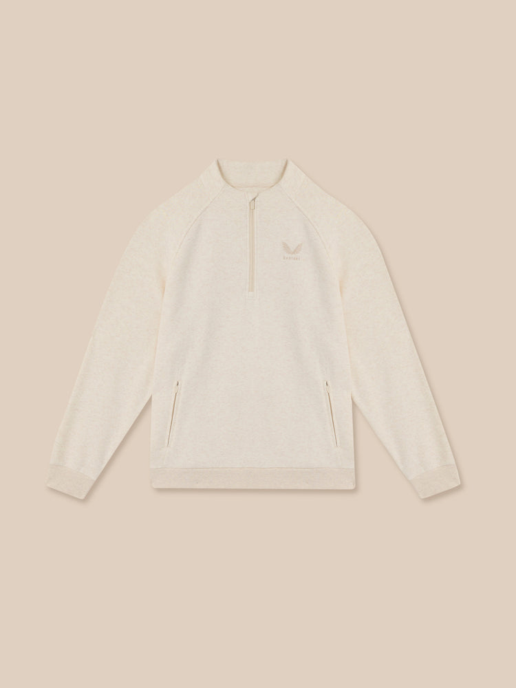 Heren Adapt Lange Mouwen Katoen Fleece Kwartrits Sweatshirt - Oatmeal Marl