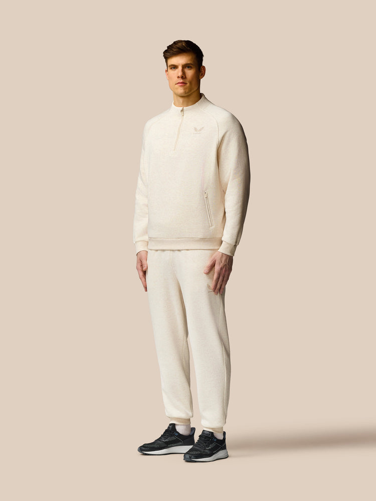 Heren Adapt Lange Mouwen Katoen Fleece Kwartrits Sweatshirt - Oatmeal Marl