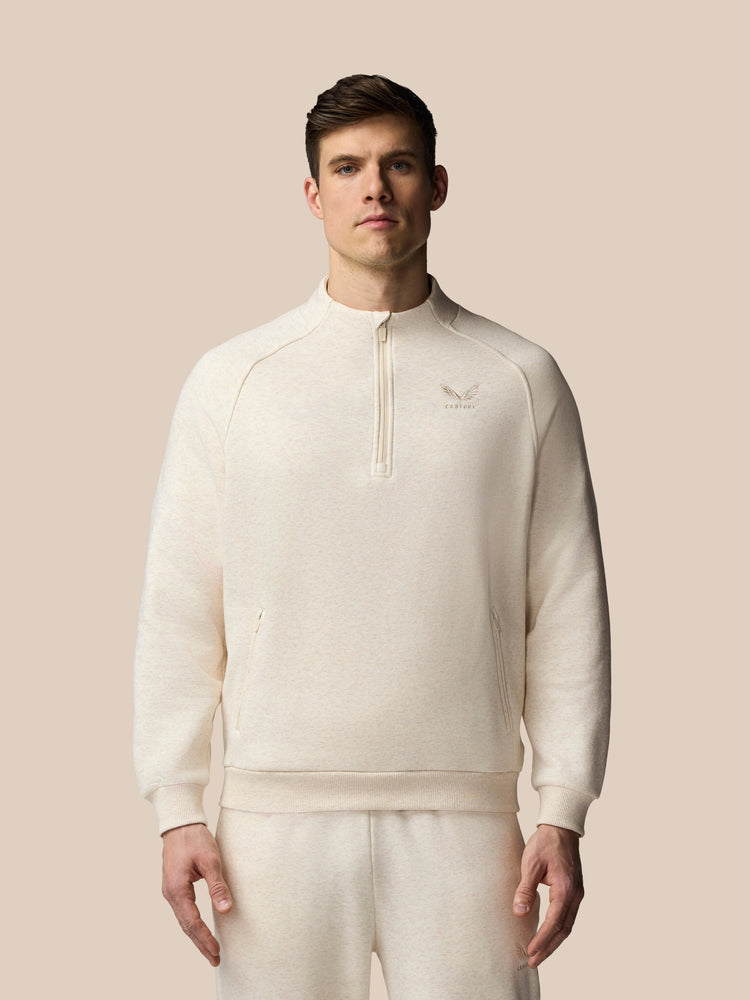 Heren Adapt Lange Mouwen Katoen Fleece Kwartrits Sweatshirt - Oatmeal Marl