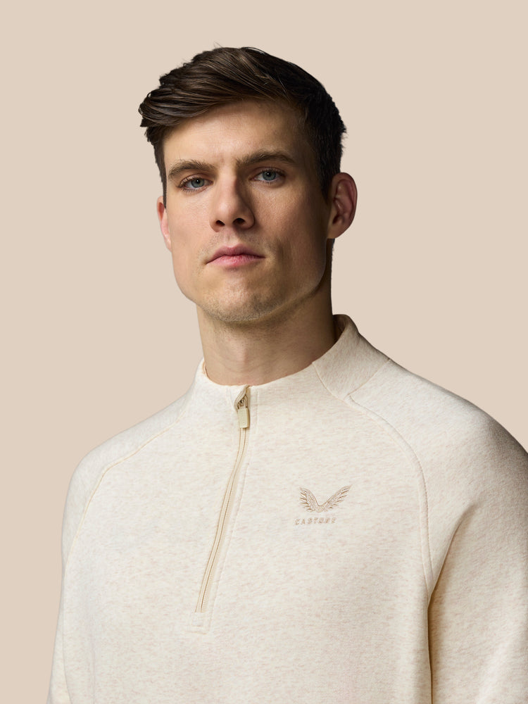 Heren Adapt Lange Mouwen Katoen Fleece Kwartrits Sweatshirt - Oatmeal Marl