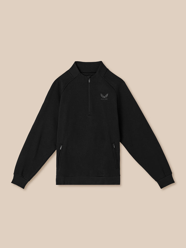 Heren Adapt Lange Mouwen Katoen Fleece Kwartrits Sweatshirt - Zwart