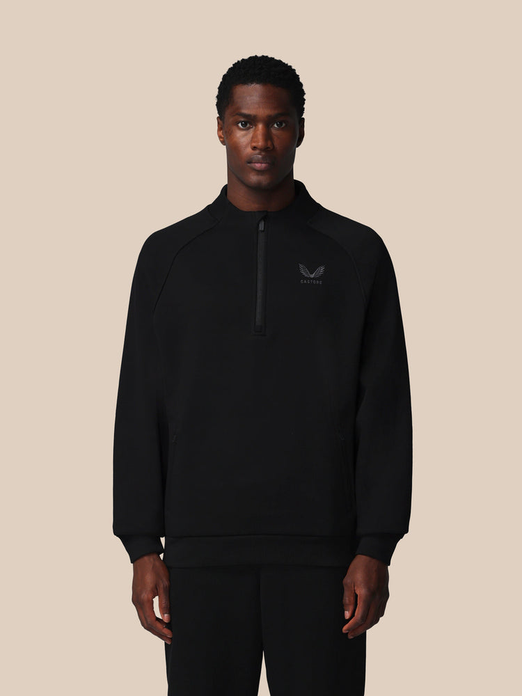 Heren Adapt Lange Mouwen Katoen Fleece Kwartrits Sweatshirt - Zwart