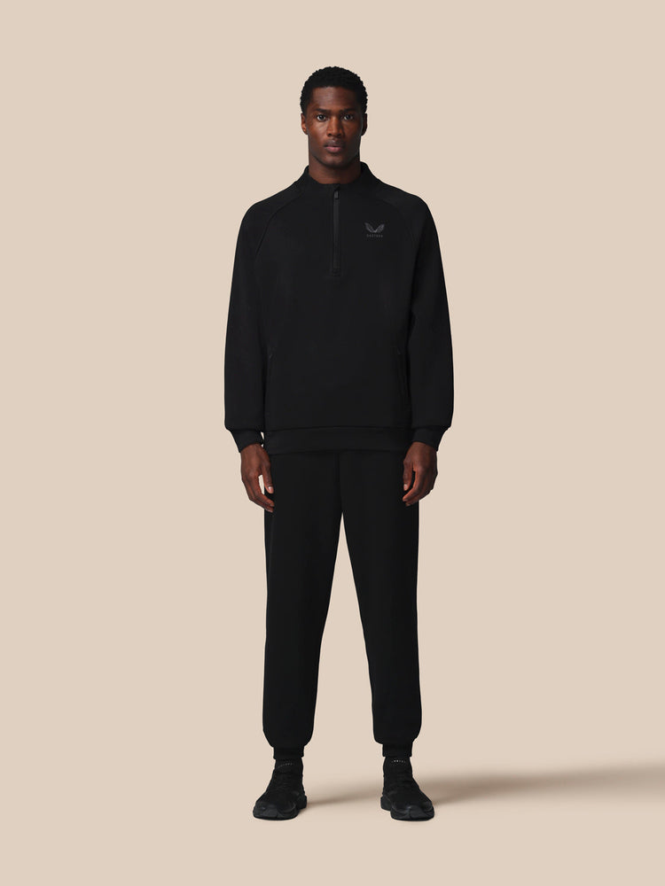Heren Adapt Lange Mouwen Katoen Fleece Kwartrits Sweatshirt - Zwart