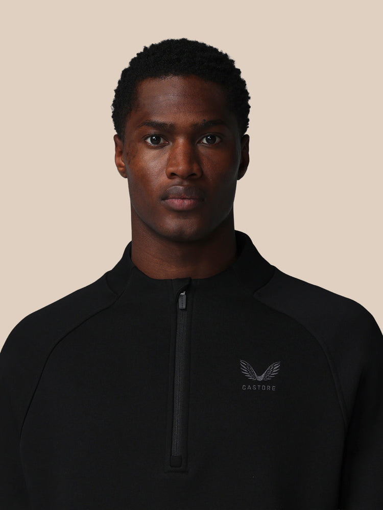 Heren Adapt Lange Mouwen Katoen Fleece Kwartrits Sweatshirt - Zwart