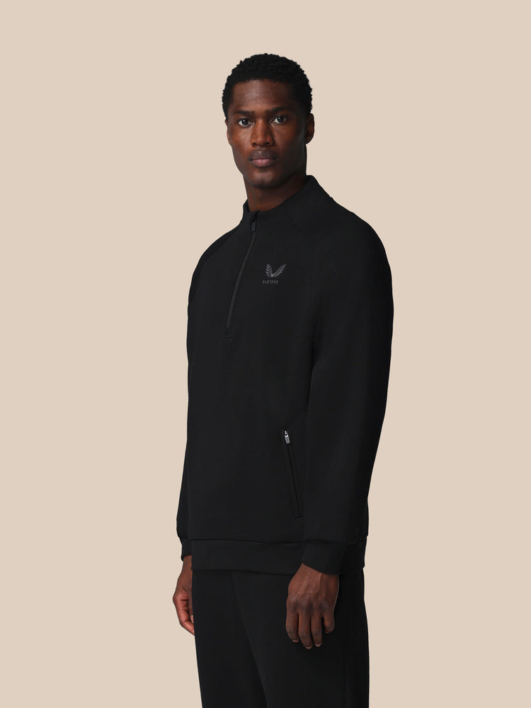 Heren Adapt Lange Mouwen Katoen Fleece Kwartrits Sweatshirt - Zwart