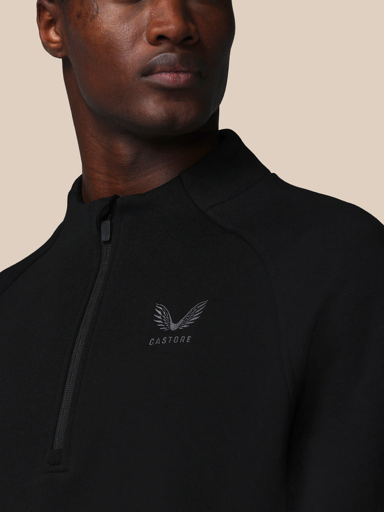Heren Adapt Lange Mouwen Katoen Fleece Kwartrits Sweatshirt - Zwart