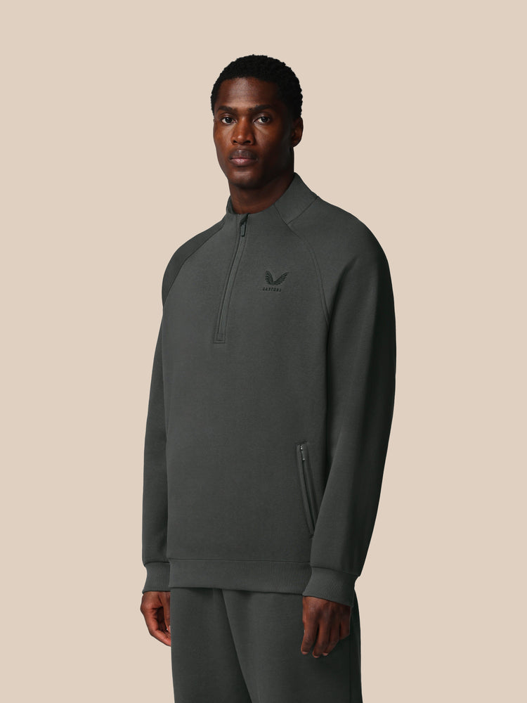 Heren Adapt Lange Mouwen Katoen Fleece Kwartrits Sweatshirt - Gunmetal