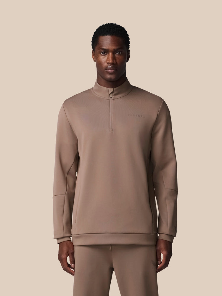 Heren Flex Lange Mouwen Kwartrits Sweatshirt - Diep Taupe