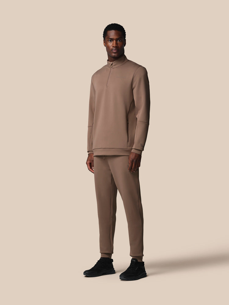 Heren Flex Lange Mouwen Kwartrits Sweatshirt - Diep Taupe
