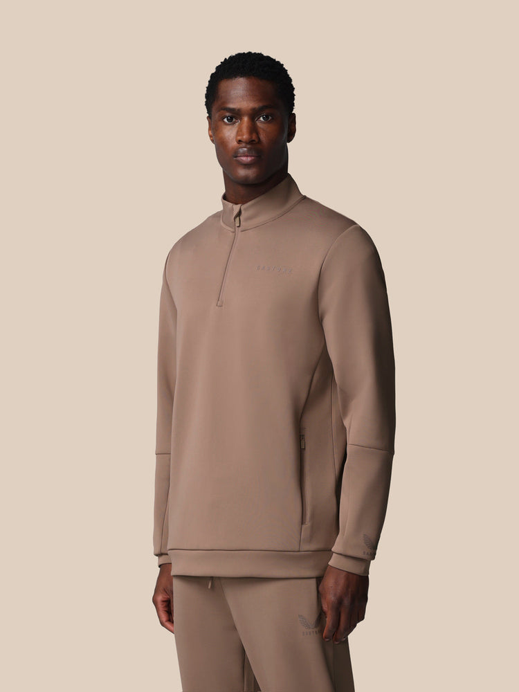 Heren Flex Lange Mouwen Kwartrits Sweatshirt - Diep Taupe
