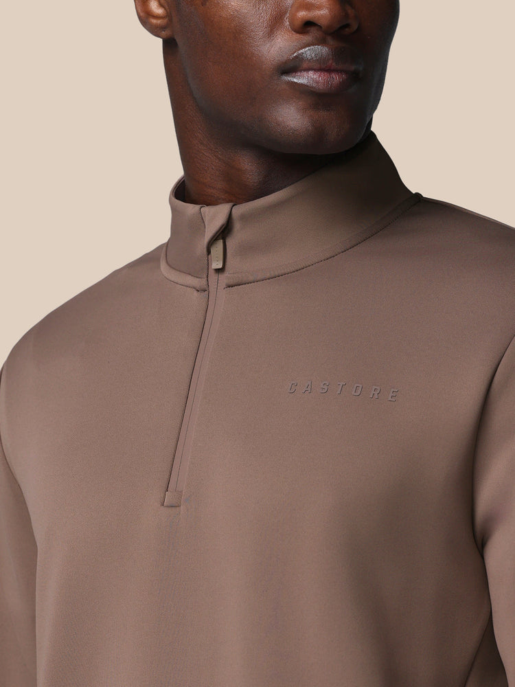Heren Flex Lange Mouwen Kwartrits Sweatshirt - Diep Taupe