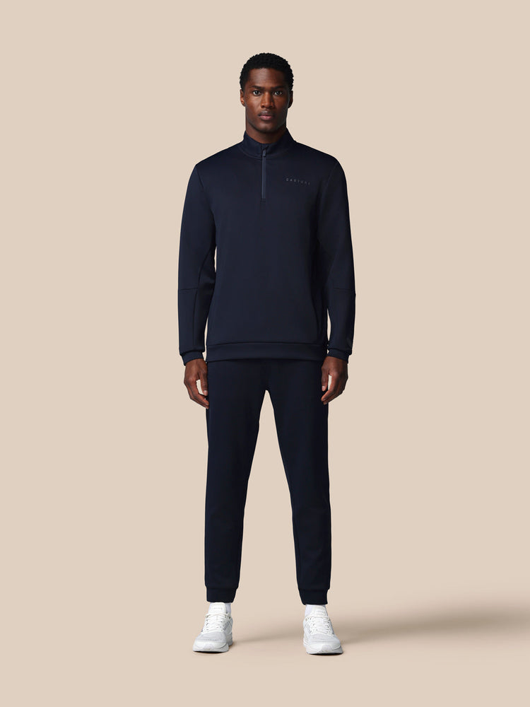 Heren Flex Lange Mouwen Kwartrits Sweatshirt - Marineblauw