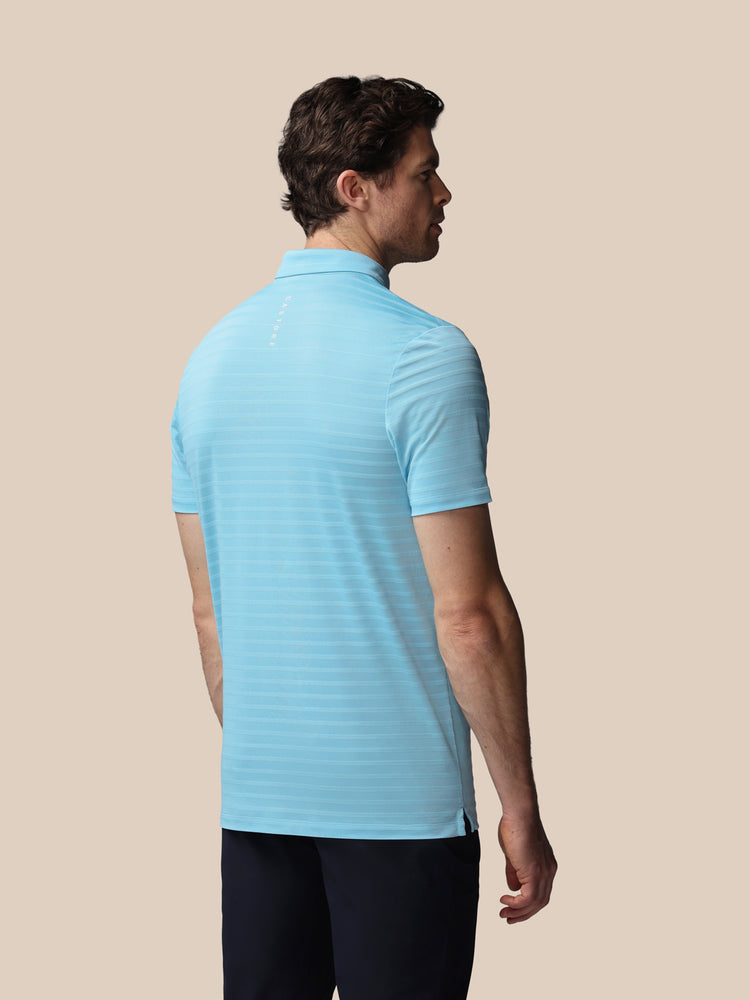 Heren Golf Pique Gestreepte Polo - Sky Blauw