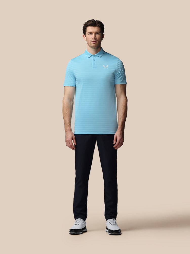 Heren Golf Pique Gestreepte Polo - Sky Blauw