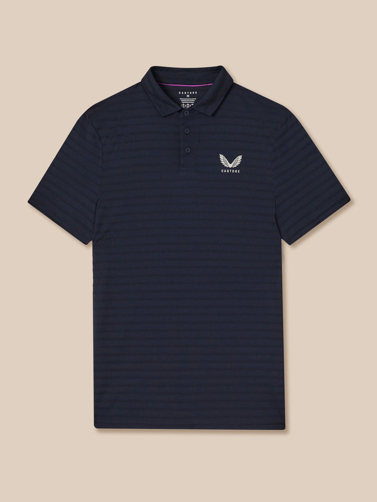 Heren Golf Pique Gestreepte Polo - Marineblauw