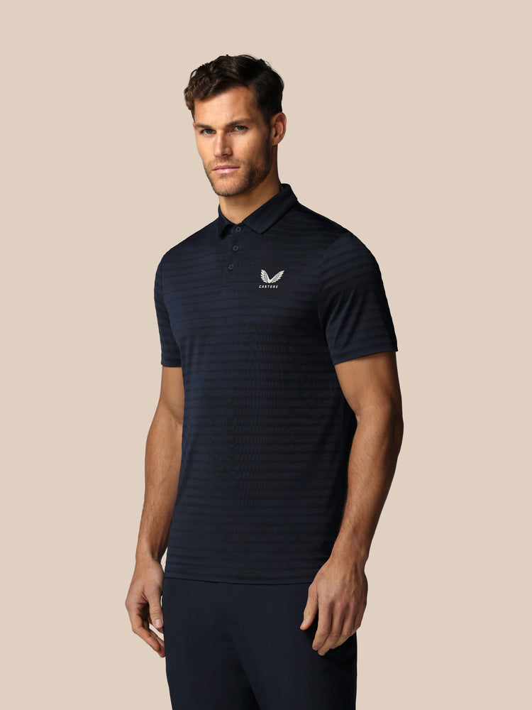 Heren Golf Pique Gestreepte Polo - Marineblauw