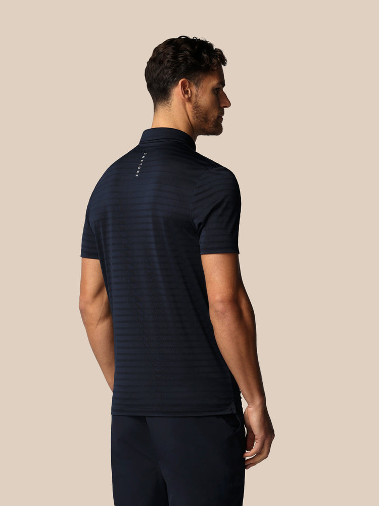 Heren Golf Pique Gestreepte Polo - Marineblauw