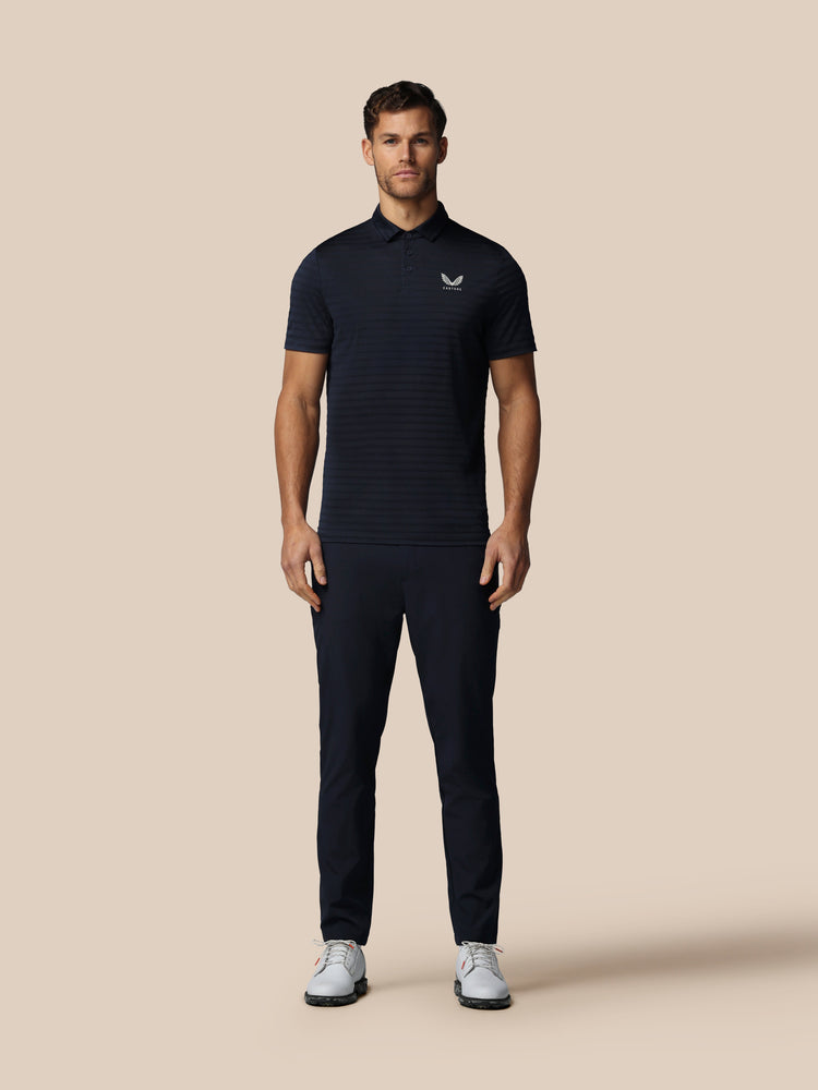 Heren Golf Pique Gestreepte Polo - Marineblauw