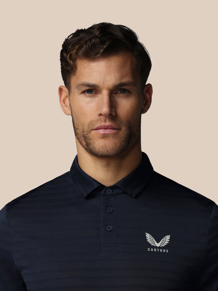 Heren Golf Pique Gestreepte Polo - Marineblauw