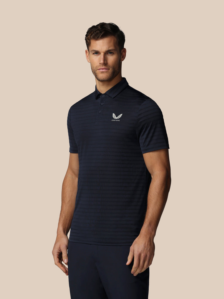 Heren Golf Pique Gestreepte Polo - Marineblauw