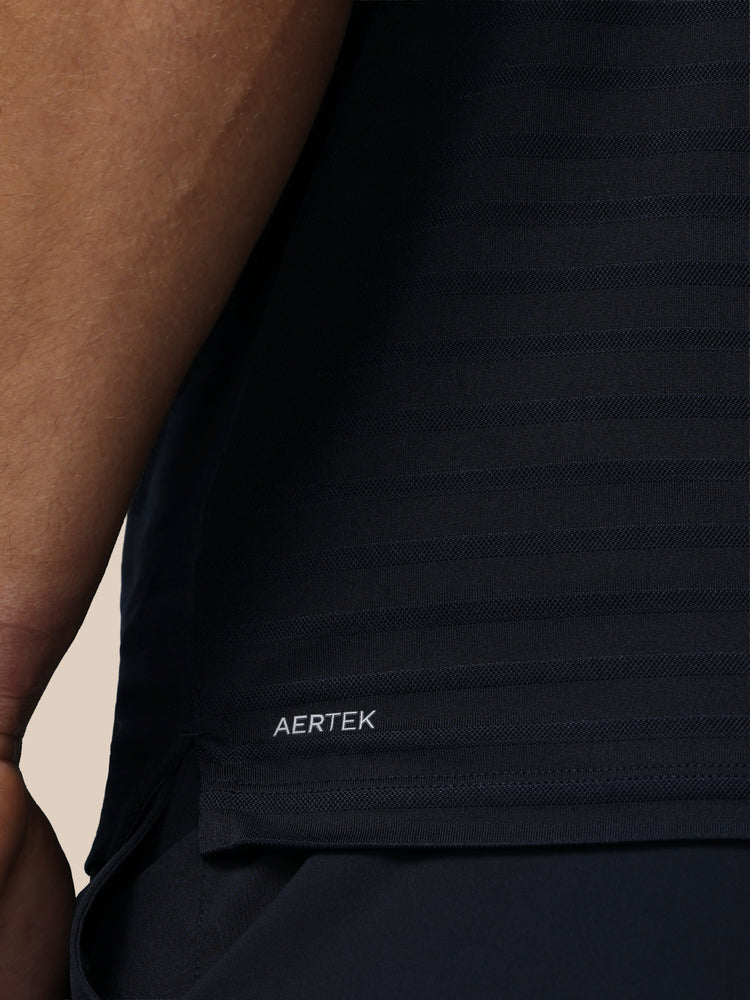 Heren Golf Pique Gestreepte Polo - Marineblauw
