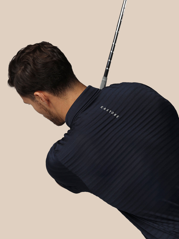 Heren Golf Pique Gestreepte Polo - Marineblauw