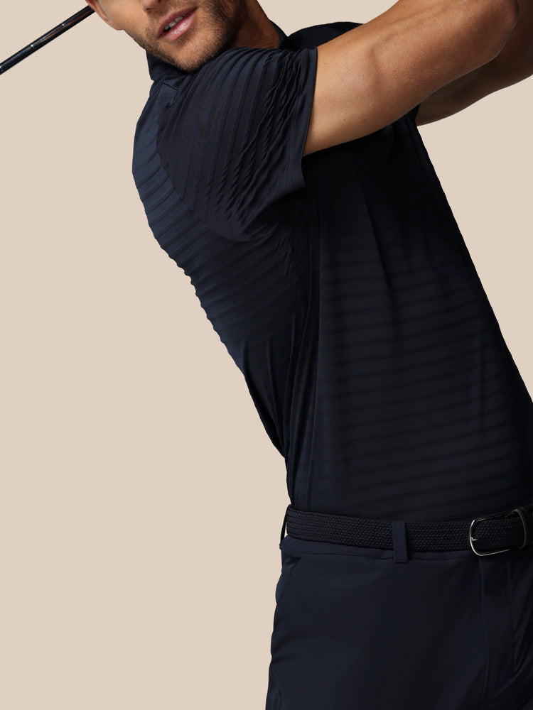 Heren Golf Pique Gestreepte Polo - Marineblauw