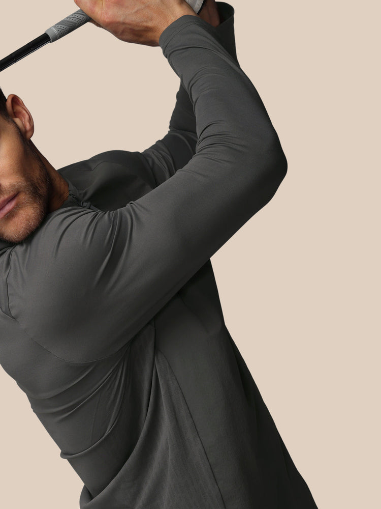 Heren Golf LVS Kwartrits Top met Lange Mouwen - Gunmetal