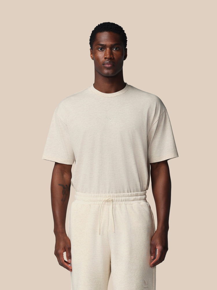 Heren Adapt Katoen Loose Fit T-Shirt - Oatmeal Marl