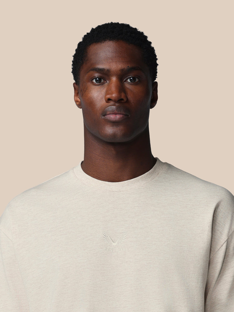 Heren Adapt Katoen Loose Fit T-Shirt - Oatmeal Marl